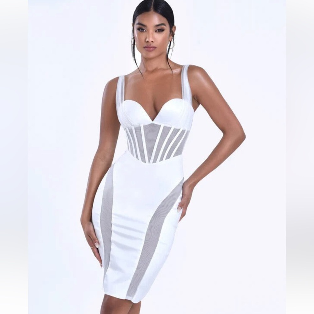 White Mesh Corset Style Midi Dress - NWT